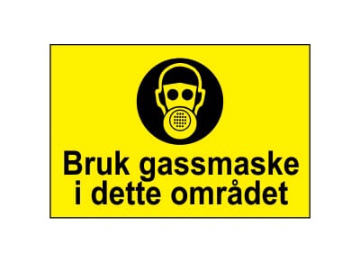 Varselskilt - Bruk gassmaske i dette området, 30x20 cm., pvc