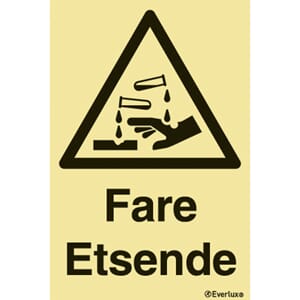 Varselskilt - Fare Etsende, 20x30 cm.