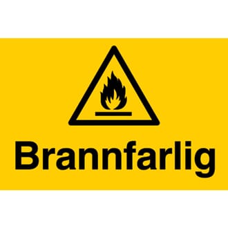 Varselskilt - Brannfarlig, 30x20 cm.