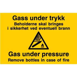 Varselskilt - Gass under trykk ENG/NOR, 30x20 cm.