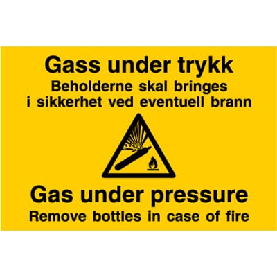 Varselskilt - Gass under trykk ENG/NOR, 30x20 cm.