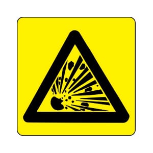 Varselskilt - Eksplosjonsfare, 20x20 cm. pvc