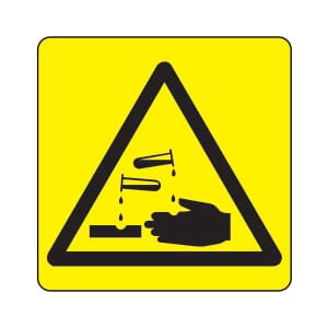 Varselskilt - Etsende væske, 20x20 cm. pvc