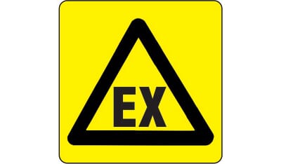 Varselskilt - EX sone - Eksplosiv atmosfære, 20x20 cm., pvc