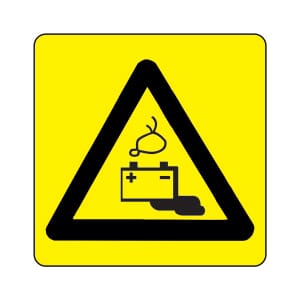 Varselskilt - Lekke batterier, 20x20 cm., pvc