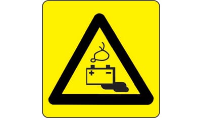 Varselskilt - Lekke batterier, 20x20 cm., pvc