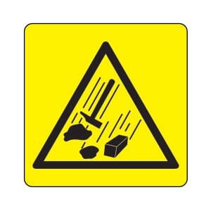 Varselskilt - Se opp for fallende deler, 20x20 cm. pvc