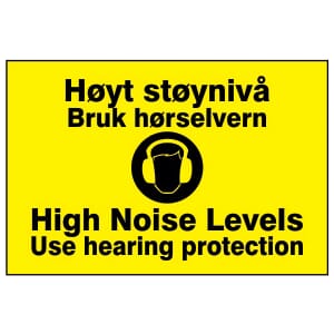 Varselskilt - Høyt støynivå, 30x20 cm., pvc