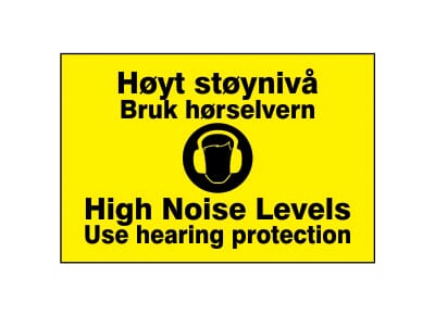 Varselskilt - Høyt støynivå, 30x20 cm., pvc