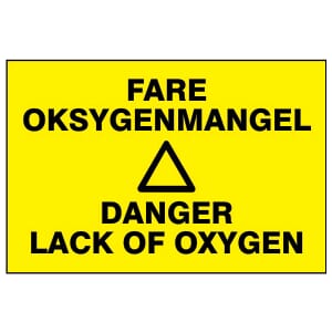 Varselskilt - Fare oksygenmangel, 30x20 cm., pvc
