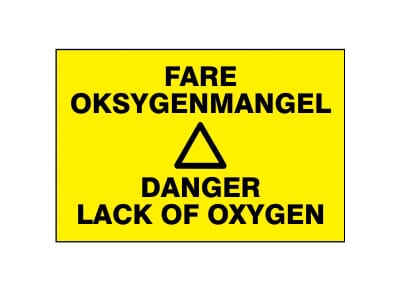Varselskilt - Fare oksygenmangel, 30x20 cm., pvc