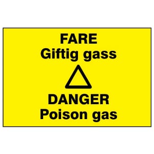 Varselskilt - Fare giftig gass, 30x20 cm., pvc