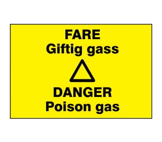Varselskilt - Fare giftig gass, 30x20 cm., pvc