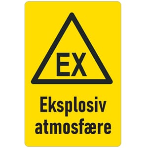 Varselskilt - Fare eksplosiv atmosfære, 30x20 cm., pvc