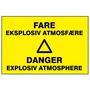Varselskilt - Fare eksplosiv atmosfære, 30x20 cm., pvc