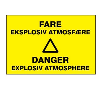 Varselskilt - Fare eksplosiv atmosfære, 30x20 cm., pvc