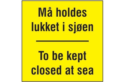 Varselskilt - Må holdes lukket i sjøen, 20x20 cm., pvc