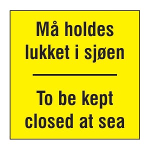 Varselskilt - Må holdes lukket i sjøen, 20x20 cm., pvc