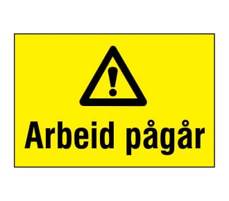 Varselskilt - Arbeid pågår, 30x20 cm., pvc