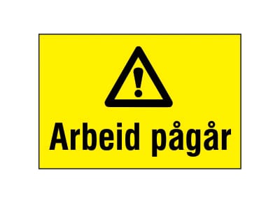 Varselskilt - Arbeid pågår, 30x20 cm., pvc