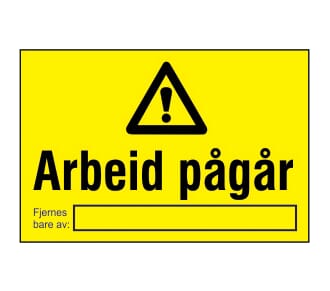 Varselskilt - Arbeid pågår, 30x20 cm. pvc