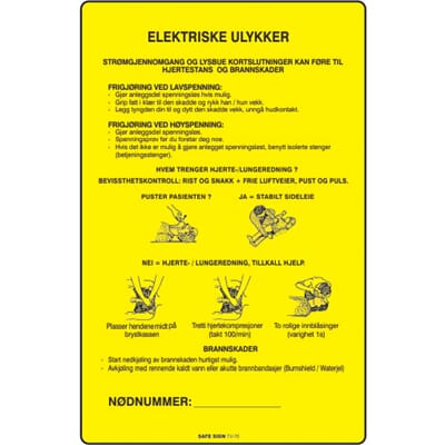 Varselskilt - Ulykker ved elektrisk strøm, 20x30 cm., alu.