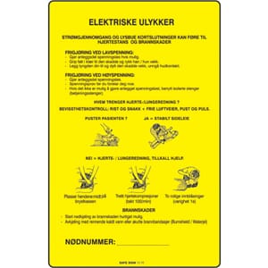 Varselskilt - Ulykker ved elektrisk strøm, 20x30 cm., alu.