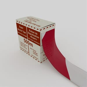 Sperre / Varselbånd "Superstrong - Rød/hvit, 70 mm x 500 m.