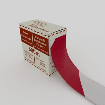 Sperre / Varselbånd "Superstrong - Rød/hvit, 70 mm x 500 m.